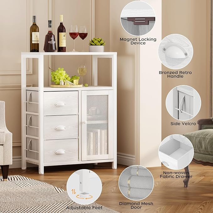 Homeiju Bathroom Floor Storage Cabinet Organizer with 3 Removable Drawers and 1 Door, Industrial Floor Storage Cabinet for Kitchen, Living Room, Bathroom, Home Office