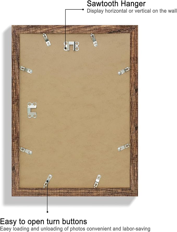 10x14 Picture Frame Set of 2, Made of Glass and Rustic Brown Wooden Frame, Display 8x12 Pictures with Mat or 30 x 40cm Diamond Painting Art without Mat for Wall Mounting, Gallery Photo Frames