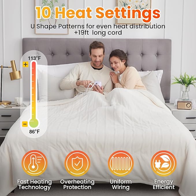 WOOMER Electric Heated Blanket Full Size, Soft Flannel Fast Heating Blanket, Purple Color, 77"x 84", 10 Heating Levels & 0.5-12H Auto Off, Over-Heat Protection