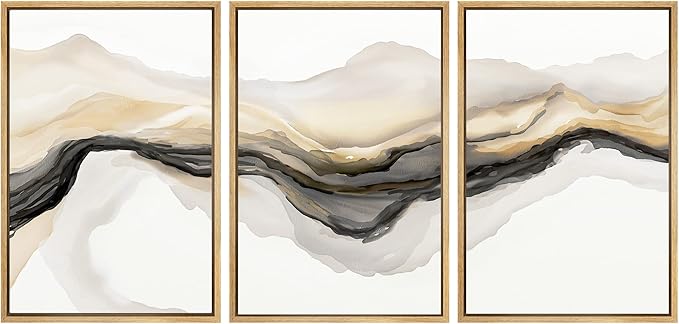 SIGNWIN Framed Canvas Print Wall Art Set Gold Gray Smoke Wave Landscape Abstract Shapes Illustrations Modern Art Decorative Contemporary Colorful for Living Room, Bedroom, Office - 16"x24"x3 Natural