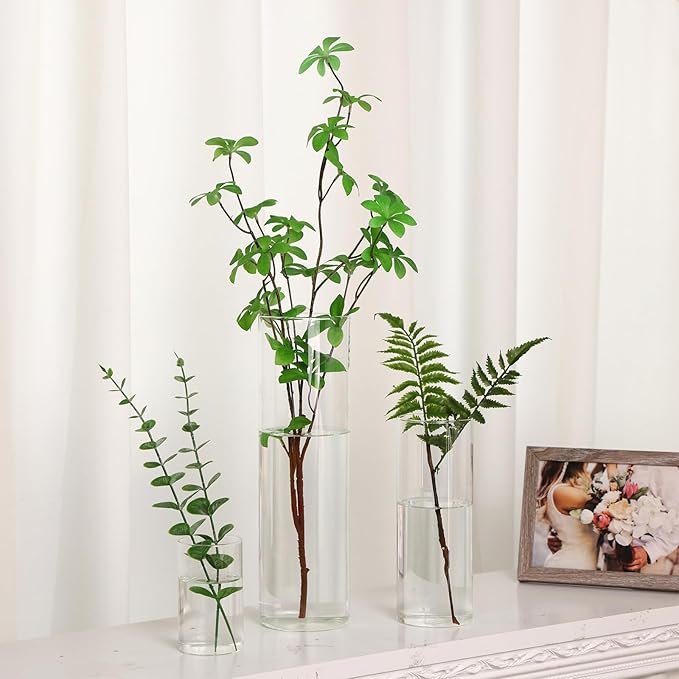 Fixwal 18pcs Tall Cylinder Vases for Centerpieces 4, 8, 12 Inch Clear Glass Flower Vase Floating Candle Holder for Table Shelf, Party, Wedding, Home Decor