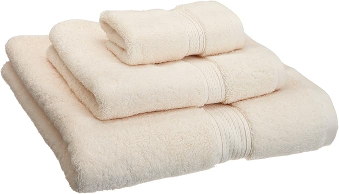 BLUENILEMILLS Buckingham Egyptian Cotton 3-Piece Towel Set, Washcloths, Hand Towels, Bath Towels, Cream