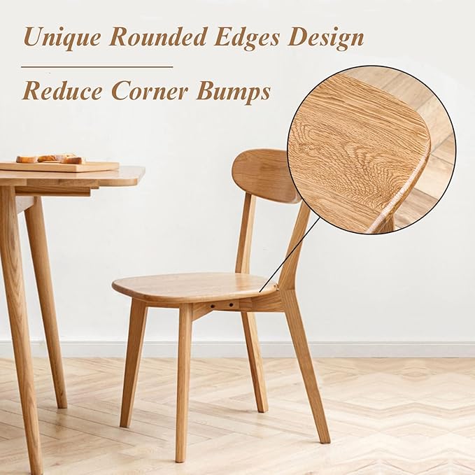 100% Solid Oak Wood Dining Chairs Set of 2 - Mid Century Modern Dining Chairs for Dining Room, Kitchen, and Living Room (Natural)