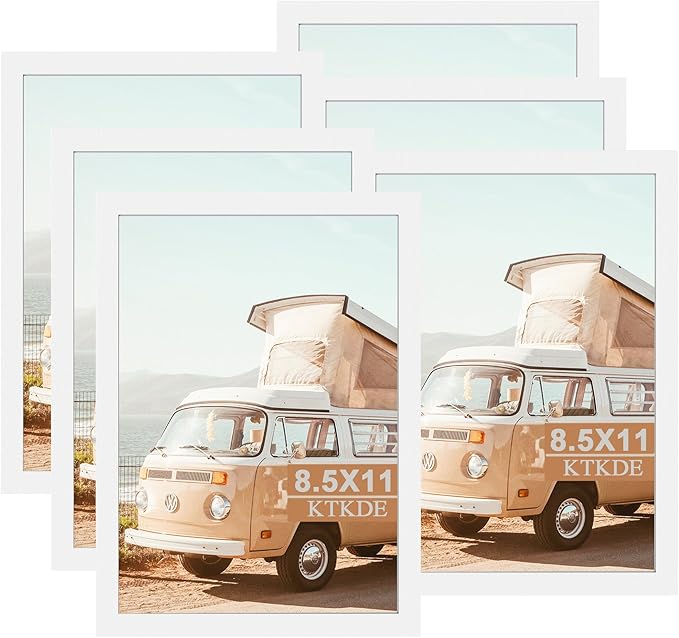 KTKDE 8.5x11 Picture Frame White Certificate Document Frame 6 Pack Diploma Frames, Poster and Photo, Horizontal and Vertical Formats for Wall Hanging or Tabletop with Shatter Resistant Plexiglass