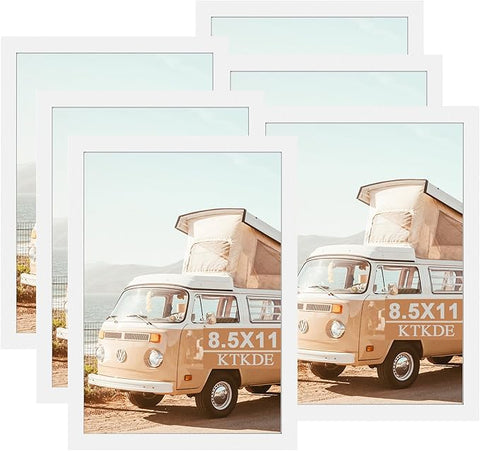 KTKDE 8.5x11 Picture Frame White Certificate Document Frame 6 Pack Diploma Frames, Poster and Photo, Horizontal and Vertical Formats for Wall Hanging or Tabletop with Shatter Resistant Plexiglass
