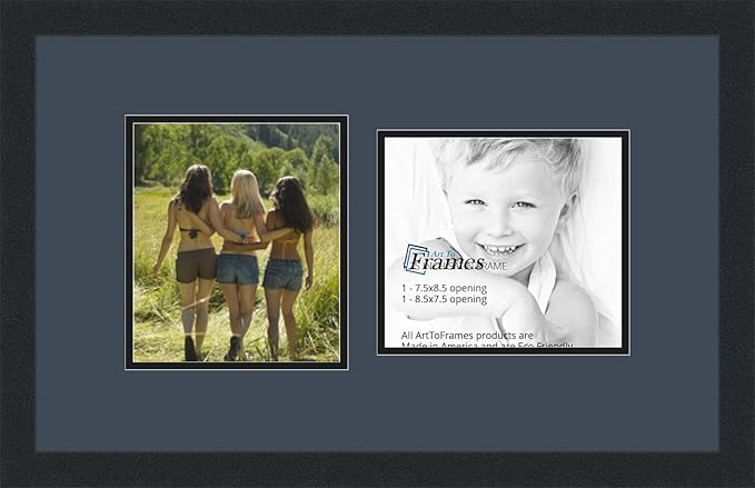 ArtToFrames Collage Photo Frame Double Mat with 2 - 7.5x8.5 Openings and Satin Black Frame