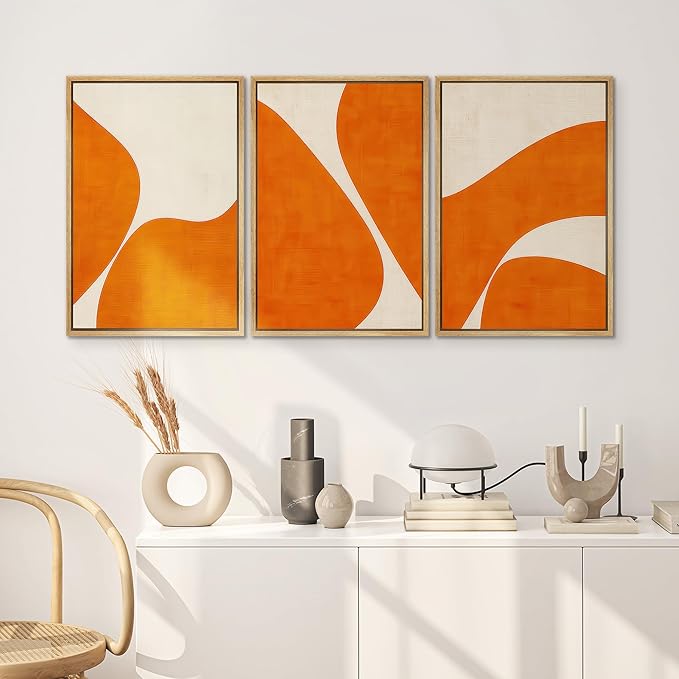 SIGNWIN Framed Wall Art Print Set Modern Abstract Orange Geometric Mid-Century Minimalist Photography Modern Art Minimalist Closeup Dramatic for Living Room, Bedroom, Offic - 24"x36"x3 NATURAL
