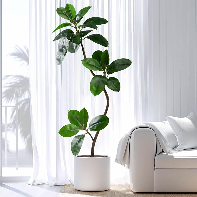 4.6ft Artificial Rubber Tree Faux Plants Indoor Faux Floor Artificial Trees Indoor,Fake Plant Fake Tropical Plants,Large Floor,Real Touch Rubber Tree for Home Decor