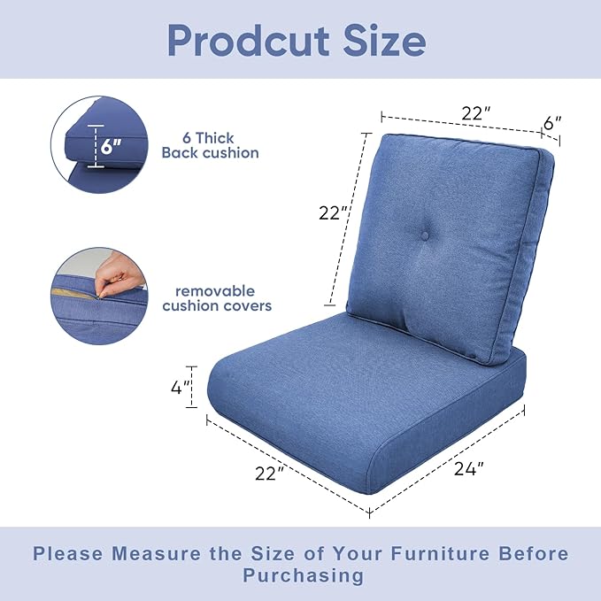 10-Piece Outdoor Patio Cushion Set - Fade & Water Resistant with Removable Olefin Cover, 22x24x4 Inch Memory Foam Cushions for Wicker Sectional Sofa – Blue/Buckle