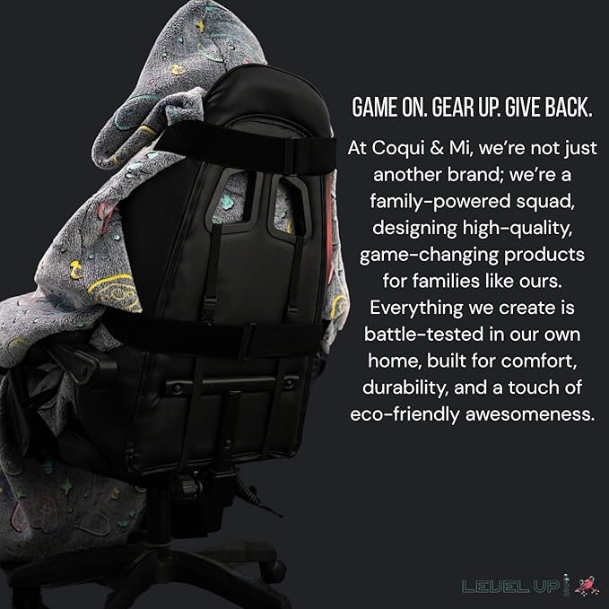 LEVEL UP WRAP® – Glow-in-The-Dark Gaming Chair Blanket with Hood | Cozy, Oversized Fit | Secure Attachment | Easy-Wash, Eco-Friendly Fleece | Gamer Gift | Pattern: Cosmic Controllers