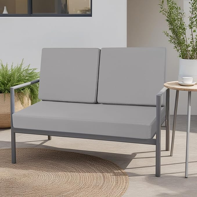 idee-home Outdoor Loveseat Cushions, Waterproof Patio Loveseat Cushion, Outside Couch Hampton Bay Deep Seat Cushion Replacement Set, Patio Love Seat Sofa Cushions for Furniture, 46" x 26" Grey