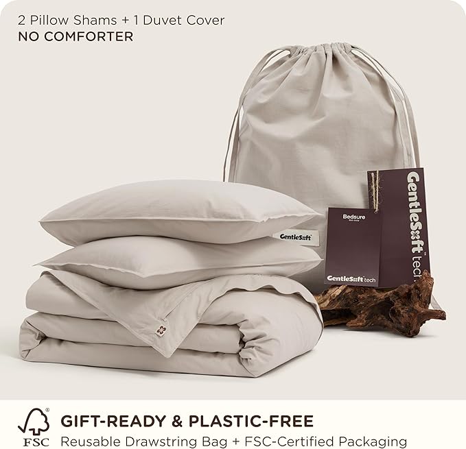 Bedsure Cotton Duvet Cover Queen Size - Luxury Slub Weave 100% Cotton Duvet Cover Set with a Linen Like Textured, Easy Change Durable Bedding Set 3 Pieces, Natural Linen, 90" x 90"