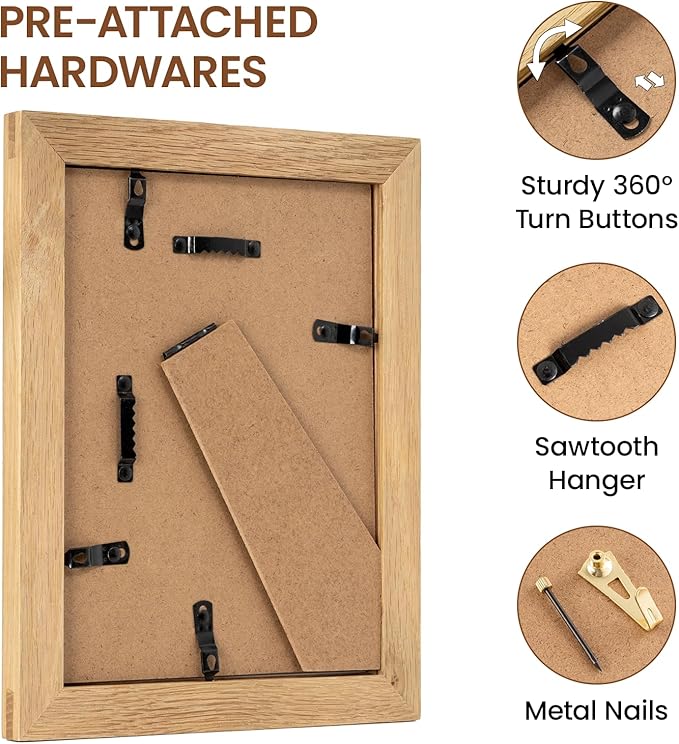 Vivelove 6x8 Picture Frame, Solid Oak Wood 6x8 Frame Display 5x7 with Mat or 6 x 8 Without Mat, 6 by 8 Photo Frame for Wall & Tabletop Display, Natural Oak Color, 1 Pack