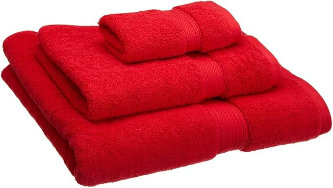 BLUENILEMILLS Premium Towel Collection, Egyptian Cotton Towels for Shower and Bathroom Assorted 3-Piece Towel Set, 30" x 55", 20" x 30", 13" x 13", Red by Blue Nile Mills