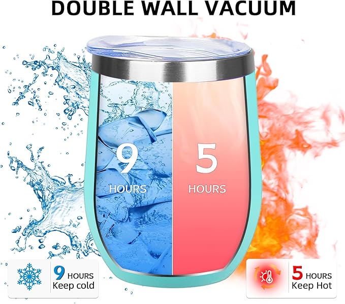 12oz/4 Pack Wine Tumbler Glasses with Lid Stemless Double Wall Vacuum Stainless Steel Travel Tumbler Keeping Cold & Hot for Wine,Coffee,Cocktails,Christmas Drinks-Family and Gifts(Multi color-5)