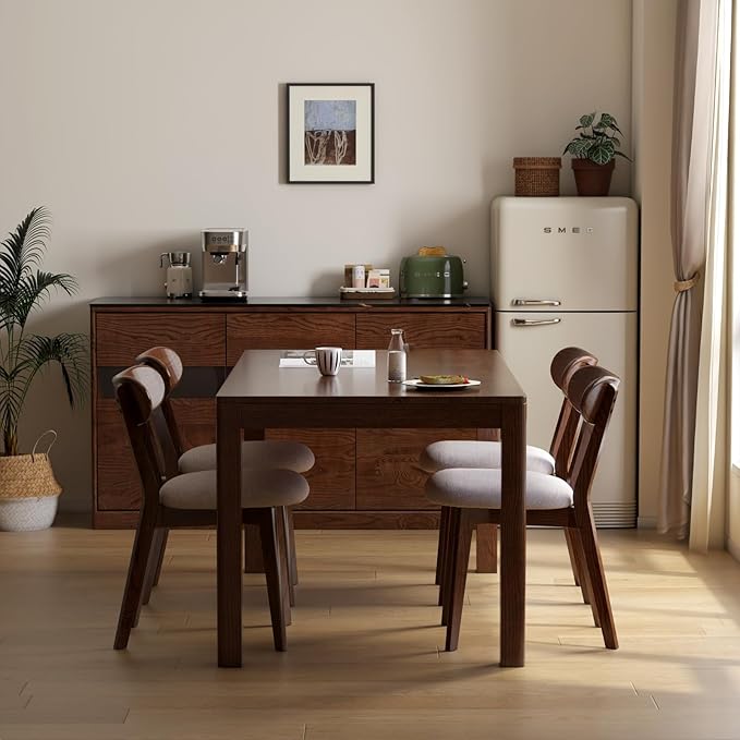 100% Solid Oak Wood Dining Room Chairs - Practical Kitchen Chairs - Wood Chair for Dining Room, Kitchen (4, Walnut with Grey Cushion)