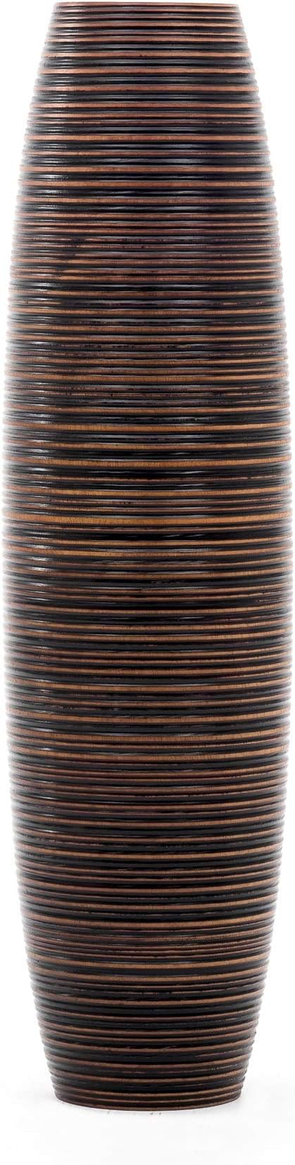 Leewadee Large Brown Home Decor Floor Vase – Wooden 26 inches Tall Farmhouse Decor Flower Holder for Fake Plant and Pampas Grass