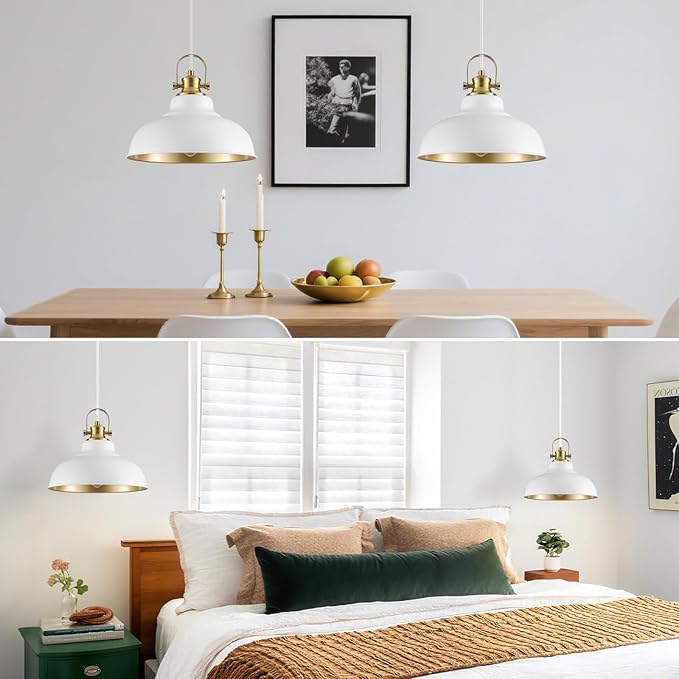 White Pendant Lights Kitchen Island, Kitchen Pendant Lighting 1 Pack, Industrial Farmhouse Pendant Light (11.41 Inch), Dome Pendant Lights, Island Pendant Light for Kitchen, Dining Room