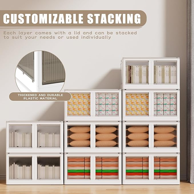 128 GAL Large Plastic Stackable Storage Bins with Wheels and Lids - Collapsible Closet Organizer for Bedroom, Kitchen, Office