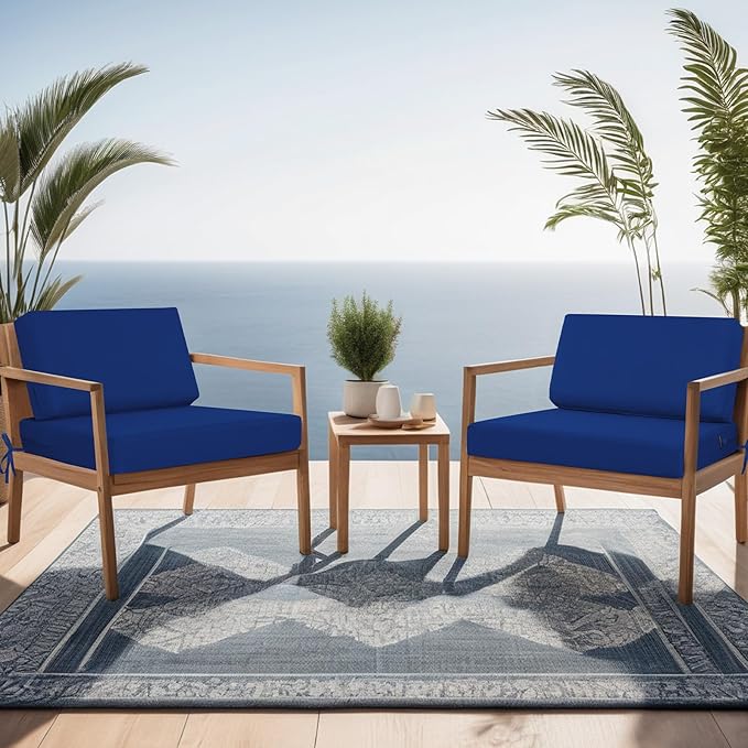 idee-home Outdoor Cushions for Patio Furniture, Outdoor Seat Cushion, Waterproof Couch Hampton Bay Deep Seat Replacement Chair Cushions for Garden Lawn Backyard Deck, 26.5 x 26.5 Navy Bue