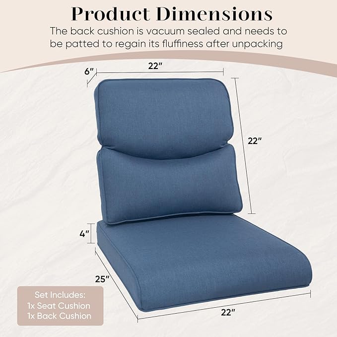 Outdoor Chair Cushions Set - 22 x 25 Inch Fade Resistant Patio Chair Cushions Outdoor Seat Cushions for Patio Furniture Chair Sofa Couch-Blue