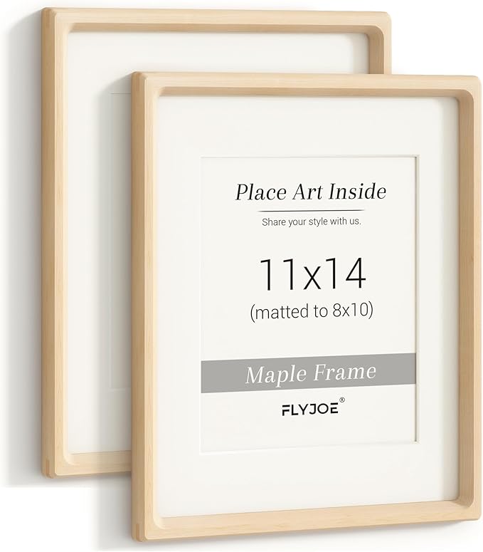 11x14 Picture Frame Set of 2, USA-Sourced Maple Wood Photo Frame with Tempered Glass, Handcrafted Rounded Corner 11 x 14 Wooden Frame Matted to 8x10 Photos