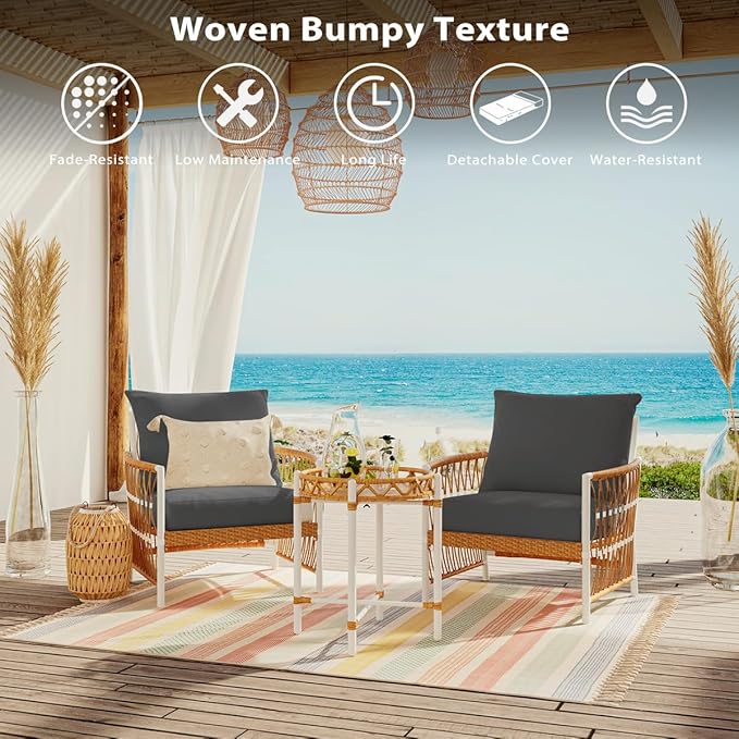 Sundale Outdoor Olefin Deep Seat Cushion Set of 2, Patio Chair Cushion and Pillow, Water-Resistant Sectional Sofa Pad with Straps Dark Gray, 23 x 26 x 4 Inches