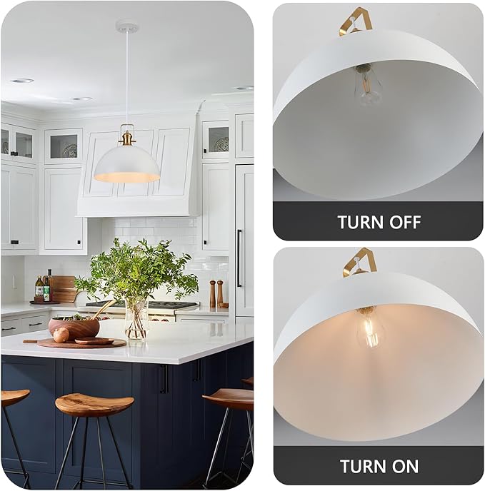 12 Inch Pendant Lights for Kitchen Island Matte White Farmhouse Pendant Light fixtures Adjustable Height Dome Hanging Light for Dinning Room Bedroom Hallway,2 Packs