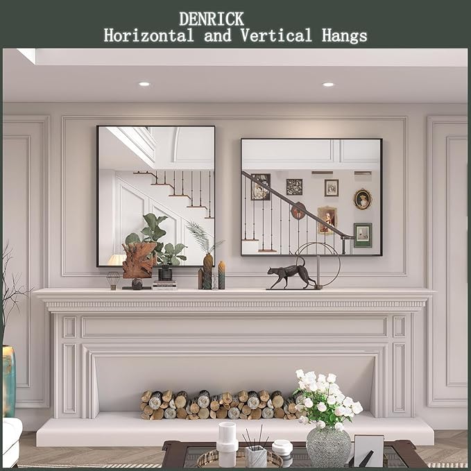 DENRICK 24X36 Wall Mounted Large Bathroom Mirror Black Bathroom Rectangular Vanity Mirror Matte Black Wall Mirror Metal Framed Farmhouse Mirrors Aluminum Frame Modern Rectangle Mirrors
