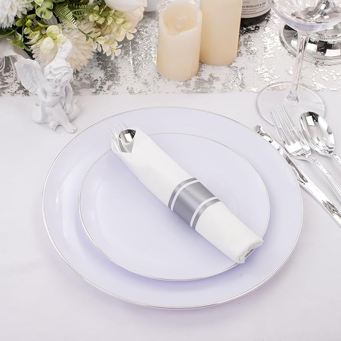 Supernal Silver Plastic Silverware,Rolled Plastic Silverware,Pre Rolled Napkins with Plastic Cutlery Set,Wrapped Plastic Cutlery Set with Napkin,Silverware Set Disposable Dinnerware Set 120 Guests
