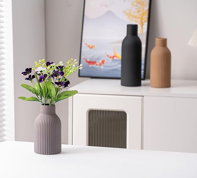 Ceramic Vase Set of 3, Flower Vases for Spring Room Decor, Kitchen Farmhouse, Modern Boho Style(Khaki/Black/Grey)