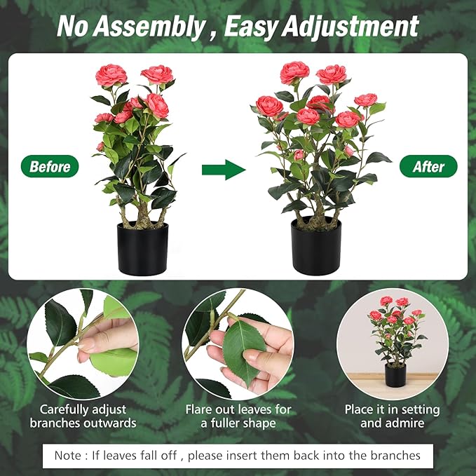 Romantic Season 2FT Pink Artificial Camellia Tree 2Pack, Faux Camellia Plant Fake Potted Camellia Flower Tree for Modern Home Office Living Room Floor Décor