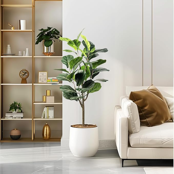 Artificial Fiddle Leaf Fig Tree, 4FT Faux Ficus Lyrata Plant Tall Fake Tree for Home Decor Artificial Tree for Indoor Office Living Room (Fiddle Leaf Fig Tree, 4 FT)