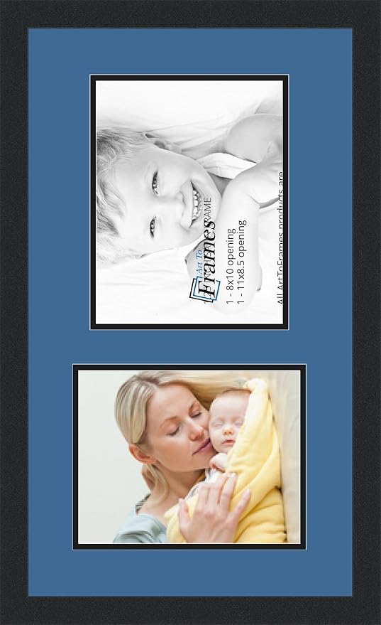 ArtToFrames Collage Photo Frame Double Mat with 1 - 8.5x11^ 8x10 Openings and Satin Black Frame