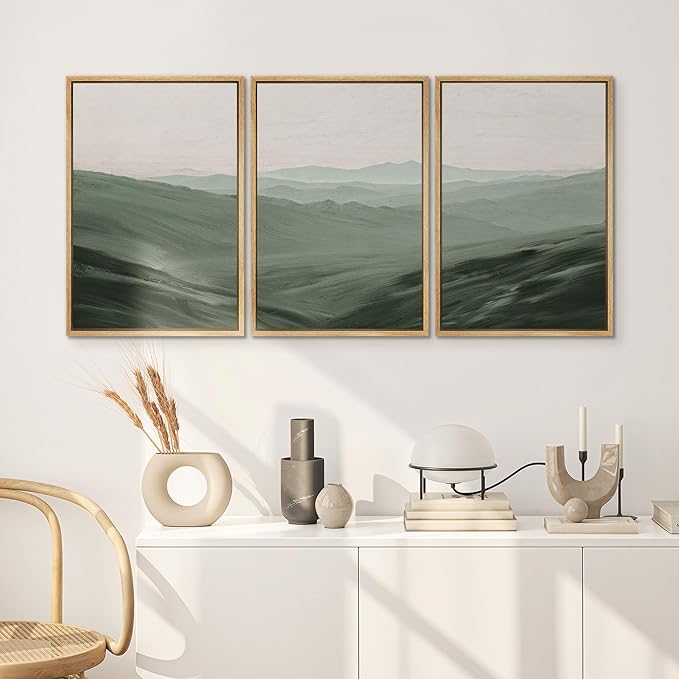 SIGNWIN Framed Canvas Print Wall Art Set Rolling Green Mountain Hill Environment Nature Wilderness Photography Modern Art Chic Landscape for Living Room, Bedroom, Office - 16"x24"x3 Natural