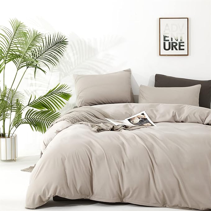 Pureant Beige Khaki Comforter Set California King Light Khaki Bedding Comforter Set 3PCS Oatmeal Cal King Comforter Modern Soft Women Men Cream Coffee Bedding Light Taupe Quilts Cotton Champagne Bed