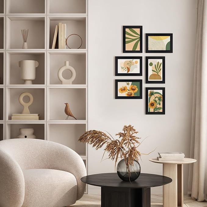 Egofine 4x6 Picture Frames Set of 6 - Made of Solid Wood Covered by Plexiglass for Table Top Display and Wall Mounting photo frame Black