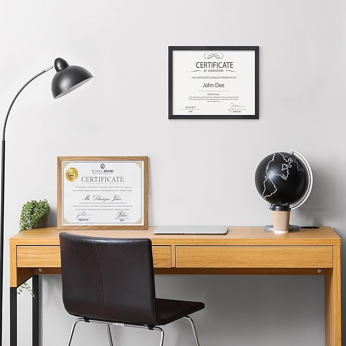 Axeman Diploma Frame For 8.5x11 Certificate Document | Solid Oak Wood 8.5 By 11 Picture With Mat For 6x8 | 8 1/2 x 11 Certificate Frame | Plexiglass And Hanging Hardware Included | Natural, 3 PCs