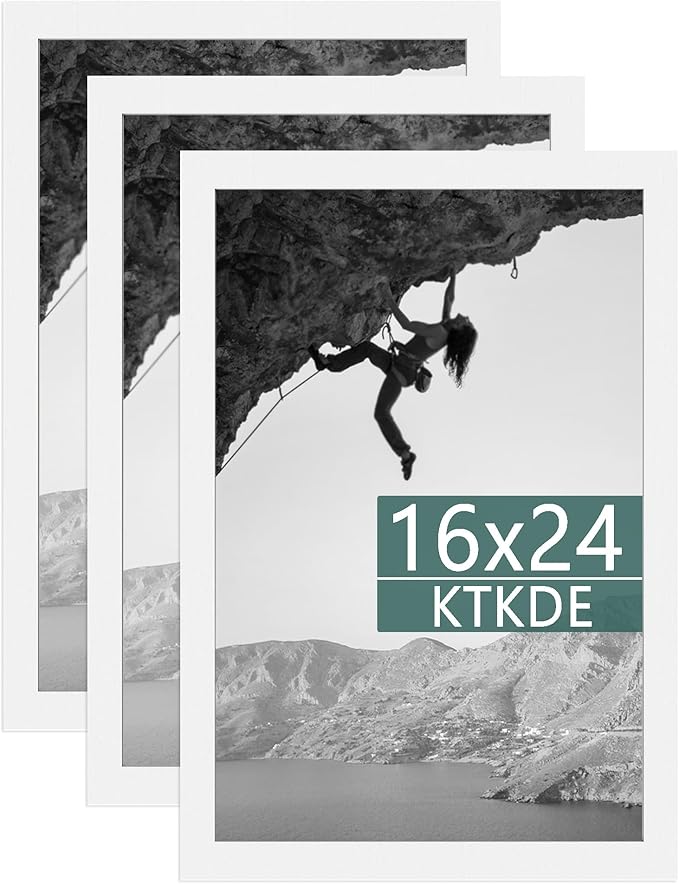 KTKDE 16x24 Picture Frame Wooden White 3 Pack,Poster Frames with Polished Plexiglass, Wall Hanging Large Studio Gallery Photo Frames Decorating for Minimalist Style Suitable,Any style Best gift