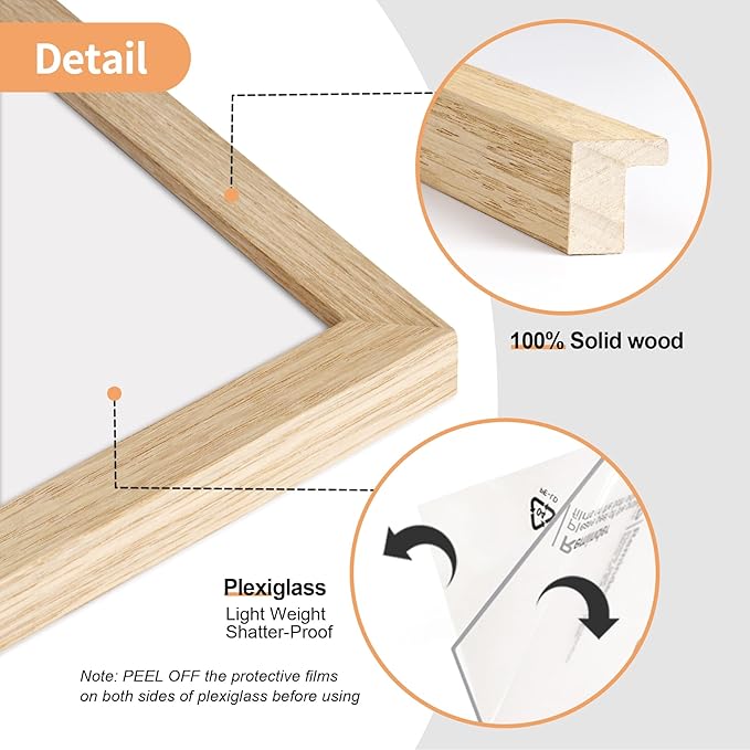 12x18 Frame Set of 3, Natural Solid Oak Wood 12x18 Poster Frame, Lightweight for Wall Mounting(3 Pack, Oak)