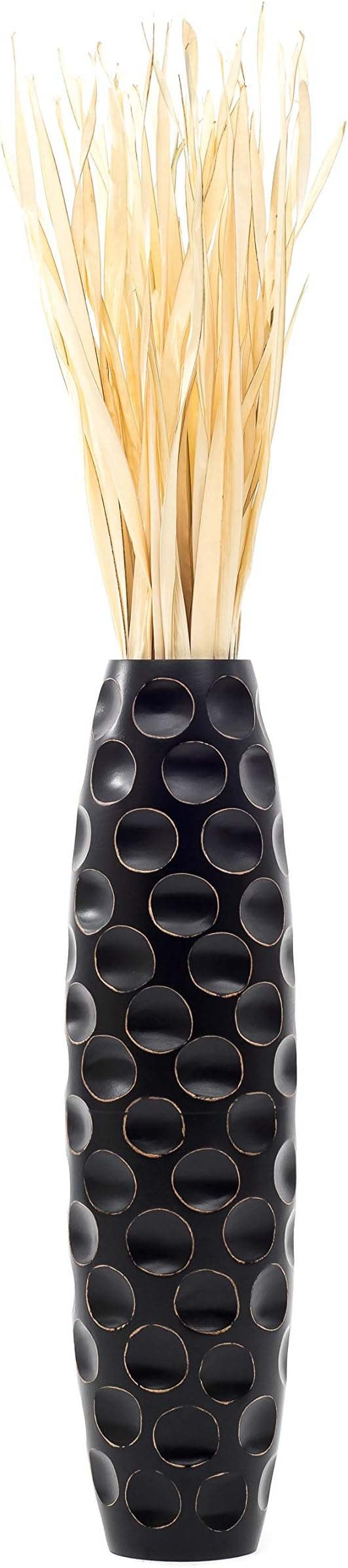 Leewadee Large Black Home Decor Floor Vase – Wooden 26 inches Tall Farmhouse Decor Flower Holder for Fake Plant and Pampas Grass