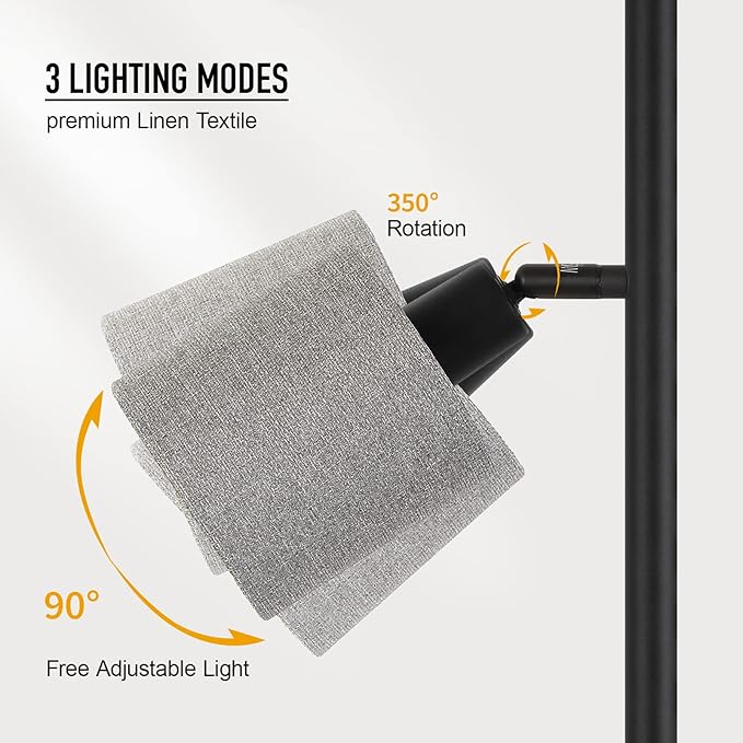 BoostArea Floor Lamps for Living Room, 3 Color Temperature, 3-Light Tree Standing Lamp, Minimalist Floor Lamp with Grey Lamp Shades Modern Pole Lamp for Bedroom Office Kids Room, Black (5W LED Bulbs)