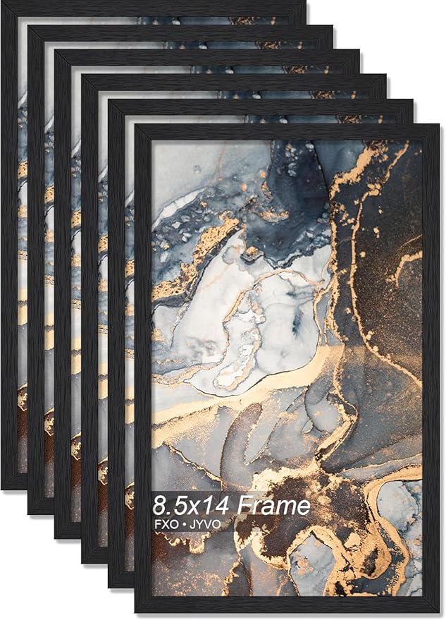 Engineered Wood 8.5x14 Picture Frame Set of 6, Black Frame for 8.5 x 14 Inch Picture Poster Photo, Light Weight 8.5 by 14 Frame with Wood-grain for Wall - 6 Pack/Black/8.5"x14"