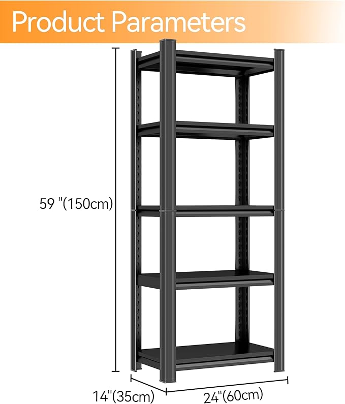 Tall Bookshelf with Open Shelves, Metal Office Book Shelf, Adjustable Organizer Bookcase, Standing Storage Organizer Shelf for Living Room (24" W*14" D*59" H)
