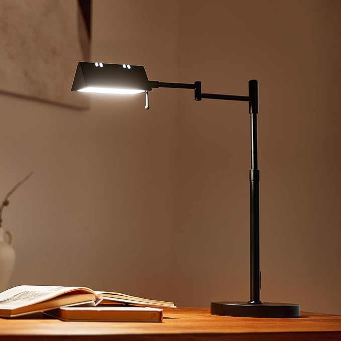VONLUCE LED Desk Lamp, Adjustable Industrial Style Metal Table Lamp, Dimmable Reading Lamp for Living Room Bedroom Office, Black