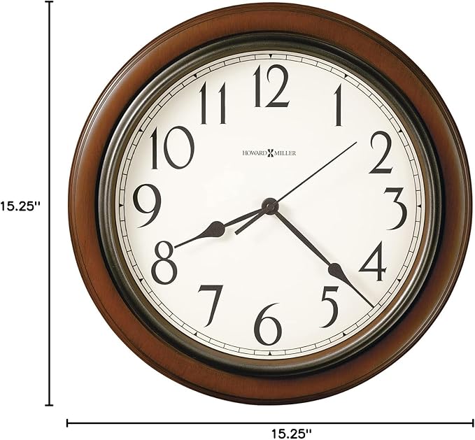 Howard Miller Genesee Wall Clock II 547-685 – Medium Brown Cherry Finished Case, Charcoal Gray Accents, Modern Home Decor, Classic Round Design, Quartz Movement