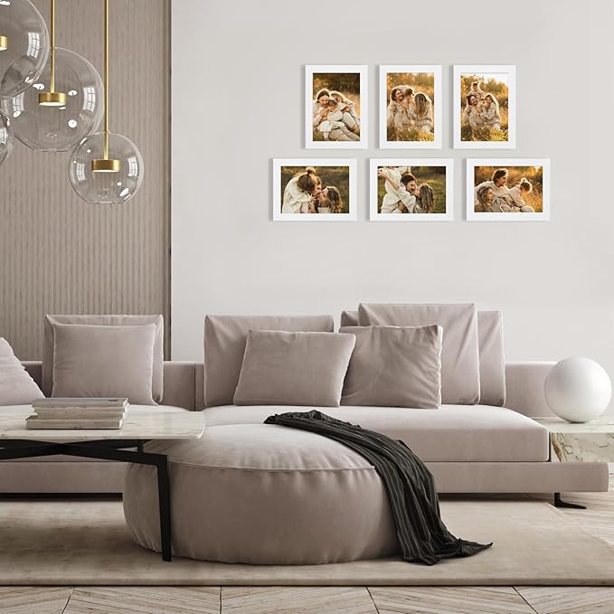 Egofine 5x7 Picture Frames 6 PCS - Made of Solid Wood Covered by Plexiglass Matted for 4x6 and 3.5x5 for Table Top Display and Wall Mounting photo frame White