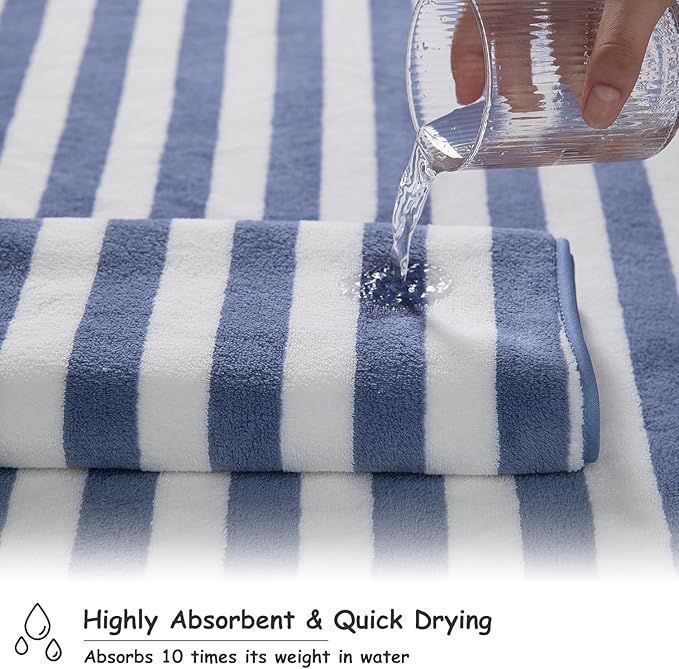 18 Pcs Blue White Stripe Family Towels Set with Hanging Loop-6 Bath Sheets,6 Hand Towels,6 Washcloths Ultra Soft Bathroom Towel Highly Absorbent Quick Dry Shower Towel for Beach Chair,Spa,Gym,Hotel