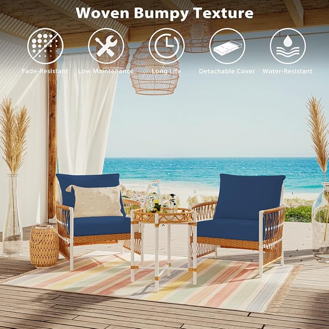 Sundale Outdoor Olefin Deep Seat Cushion Set of 2, Patio Chair Cushion and Pillow, Water-Resistant Sectional Sofa Pad with Straps Dark Blue, 24 x 24 x 4 Inches