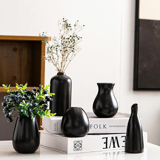 Ceramic Bud Vases, Black Mini Vase Set of 11, Small Pottery Vases for Flowers Mini Ceramic Vases for Pampas Grass Vase Bulk for Wedding Table Centerpieces Decoration Boho Home Decor